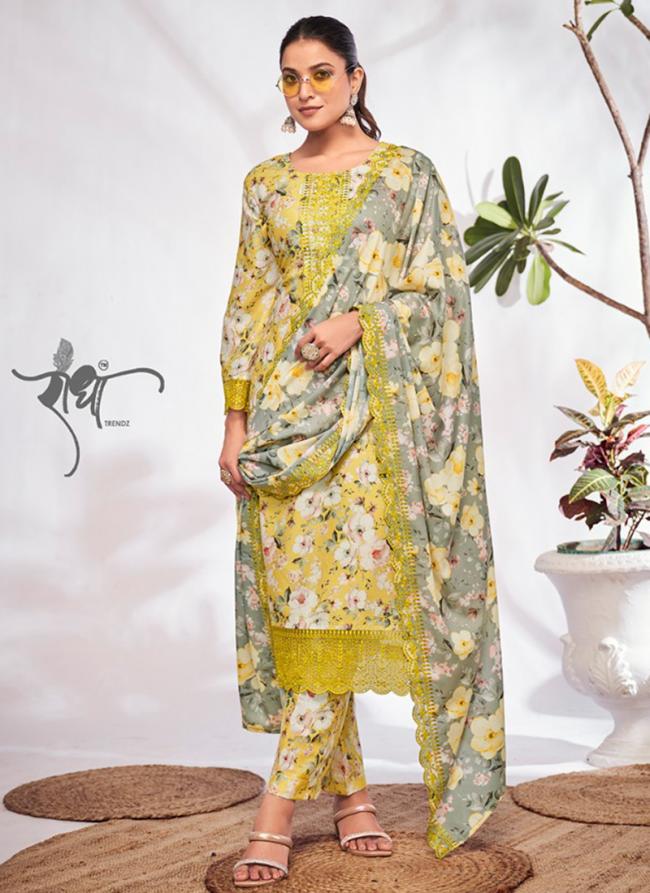 Pure Cotton Yellow Casual Wear Printed Salwar Suit